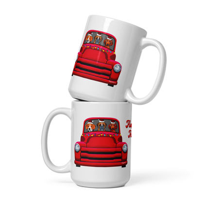 Red Truck with Beagle, Boxer, and Dachshund Glossy White Mug