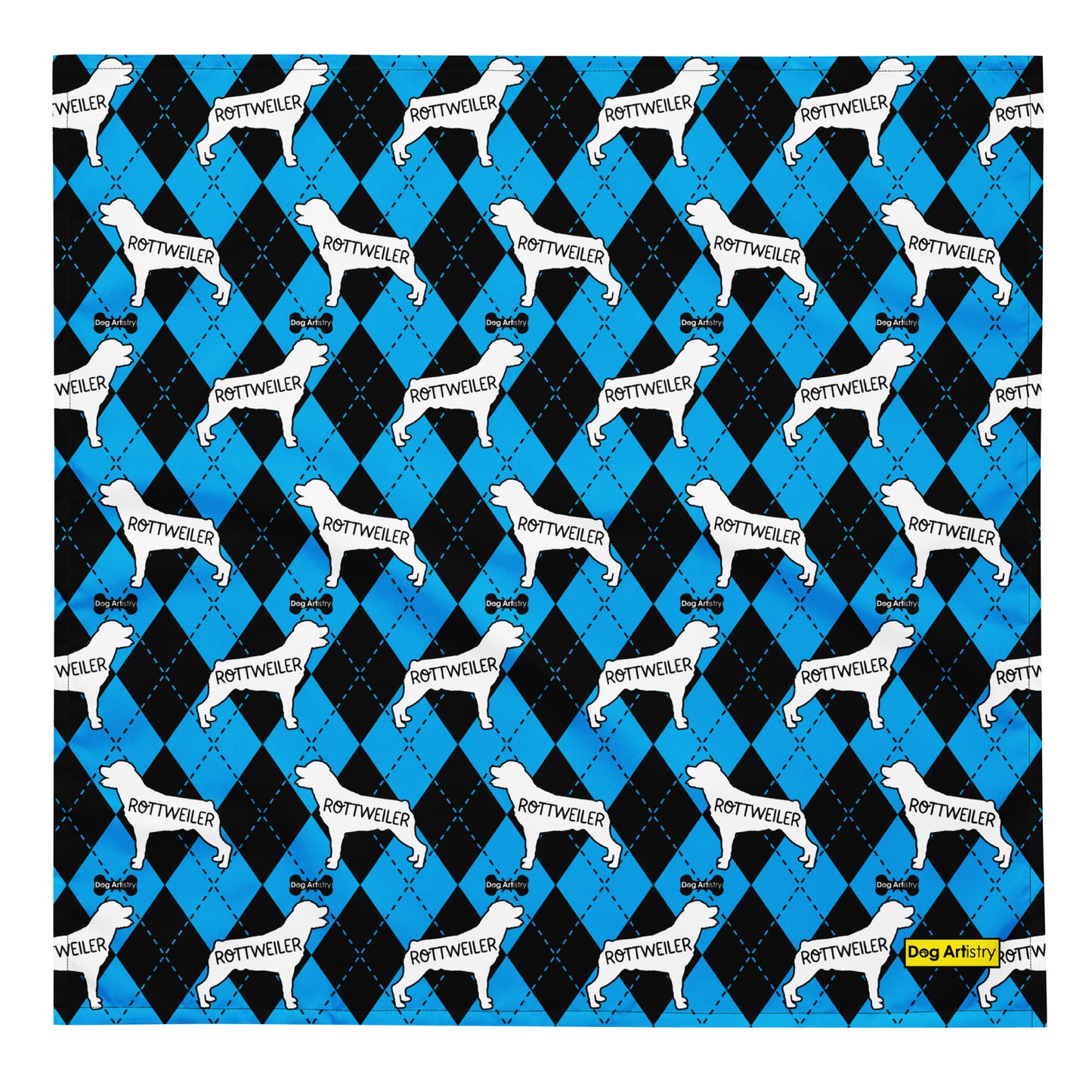 Rottweiler Argyle Cyan and Black All-over print bandana