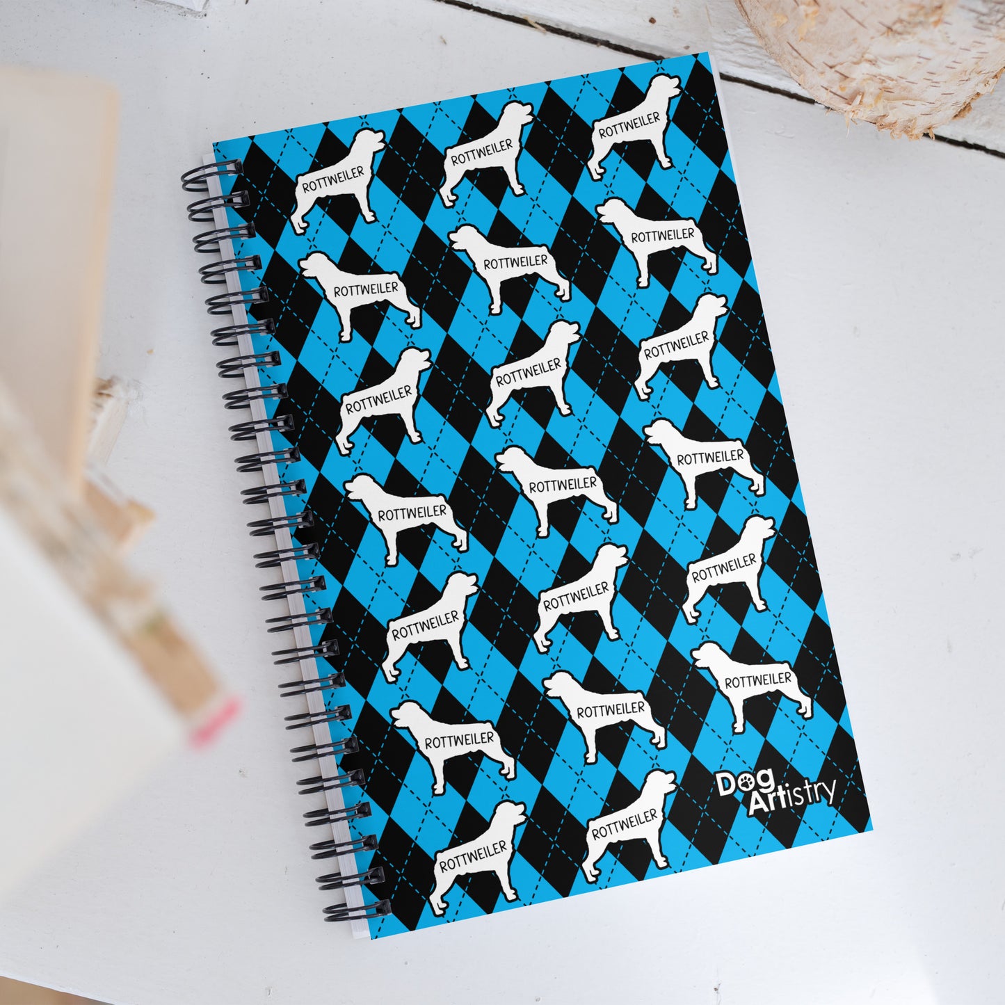 Rottweiler Argyle Blue and Black Spiral Notebooks