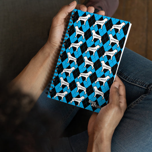 Rottweiler Argyle Blue and Black Spiral Notebooks