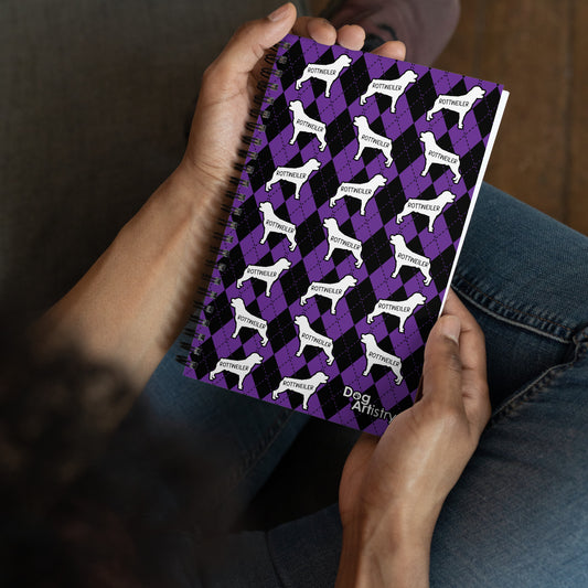 Rottweiler Argyle Purple and Black Spiral Notebooks