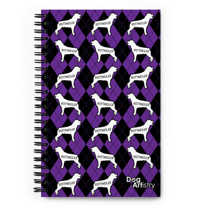 Rottweiler Argyle Purple and Black Spiral Notebooks