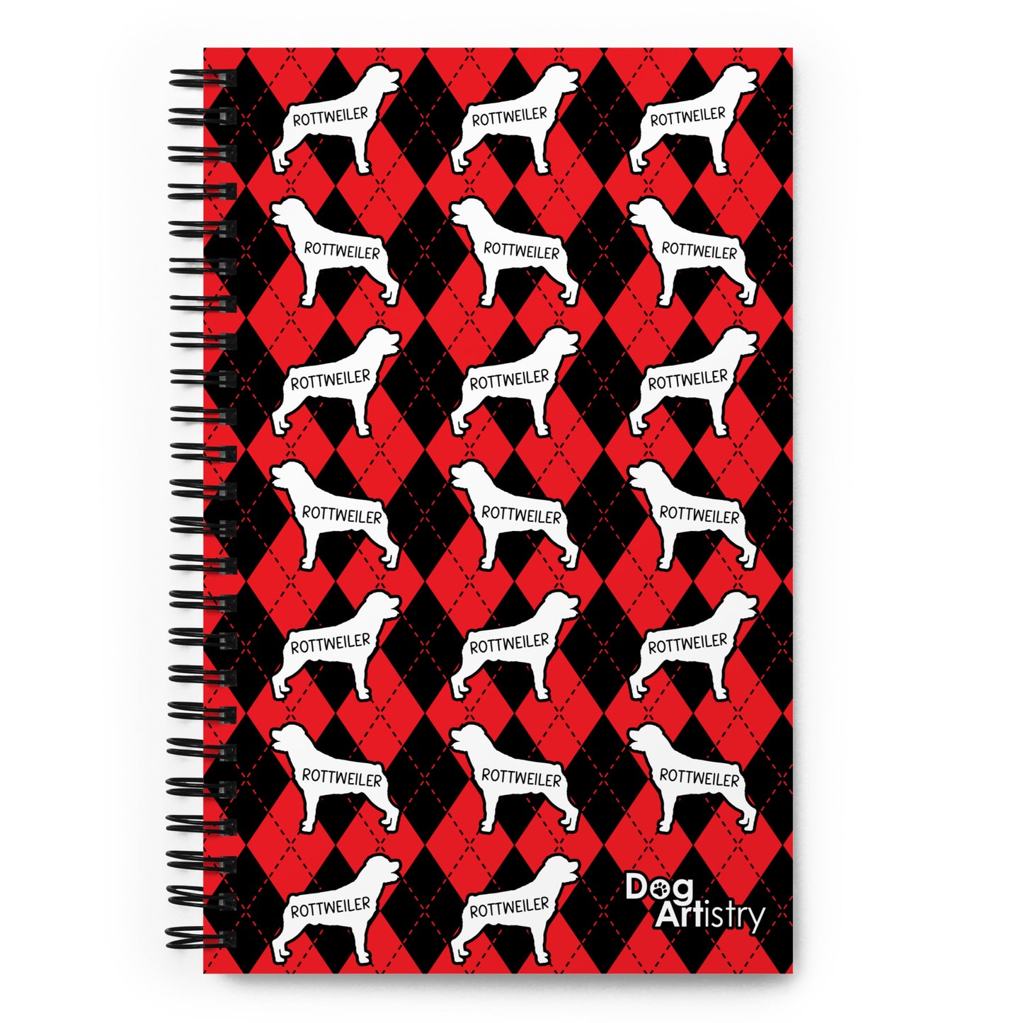 Rottweiler Argyle Red and Black Spiral Notebooks