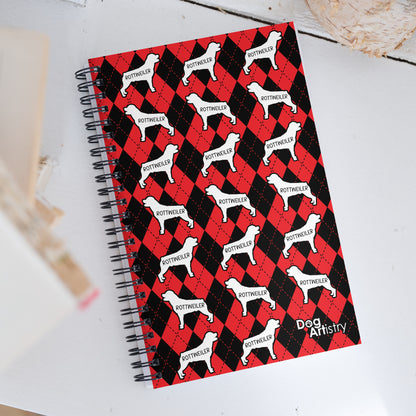 Rottweiler Argyle Red and Black Spiral Notebooks