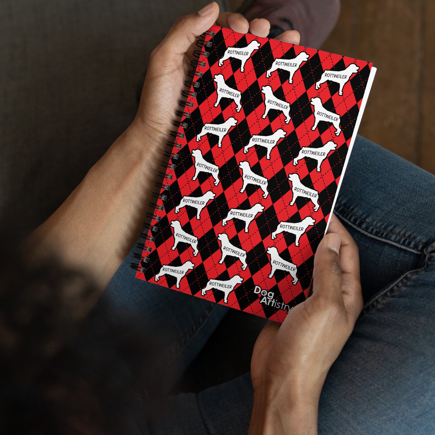 Rottweiler Argyle Red and Black Spiral Notebooks