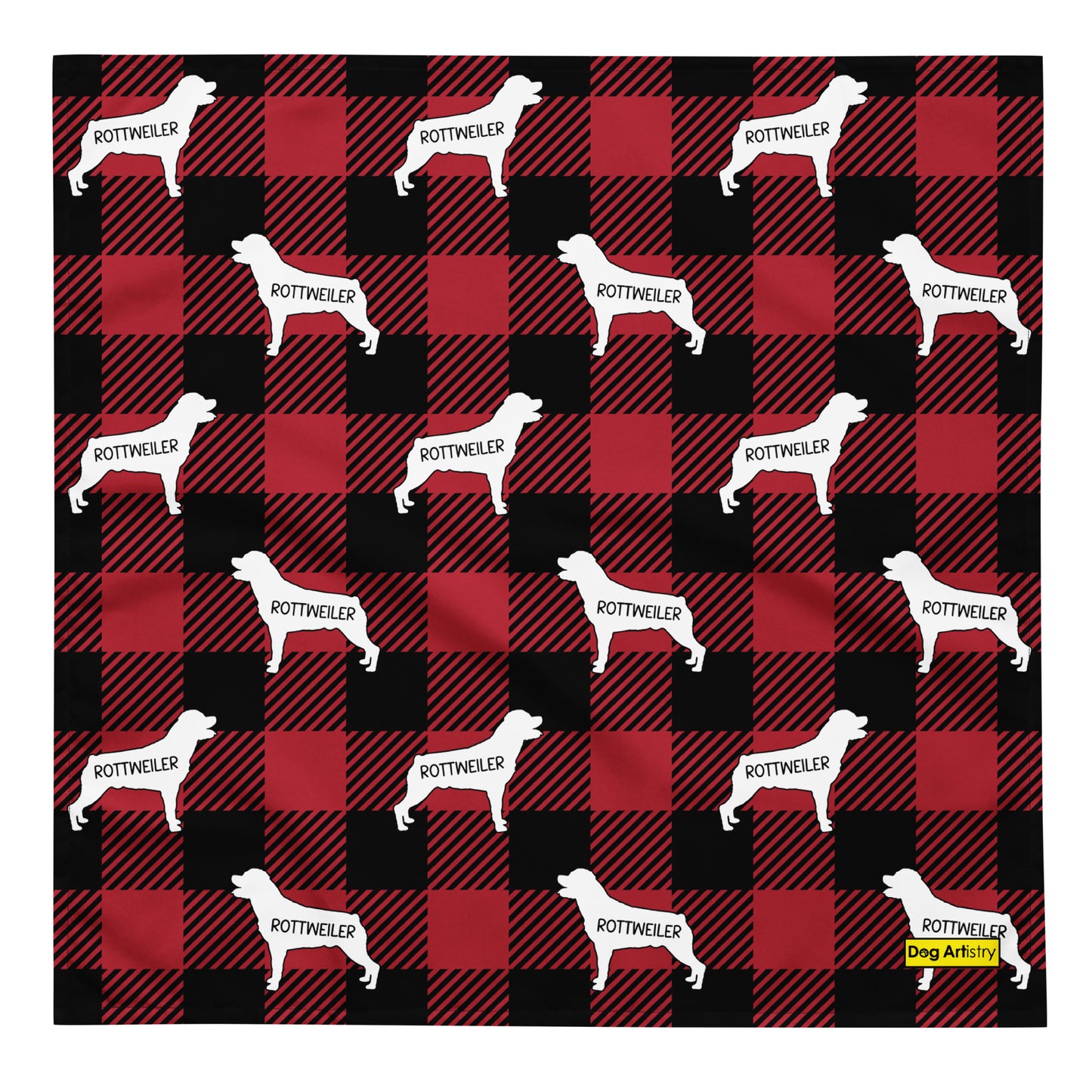 Rottweiler dark red plaid bandana by Dog Artistry.