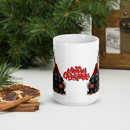 Rottweiler Puppies with Santa Claus Glossy White Mug