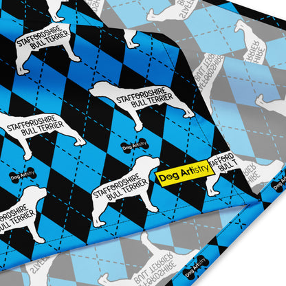 Staffordshire Bull Terrier Argyle Blue and Black All-over print bandana