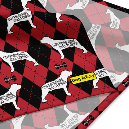 Staffordshire Bull Terrier Argyle Red and Black All-over print bandana