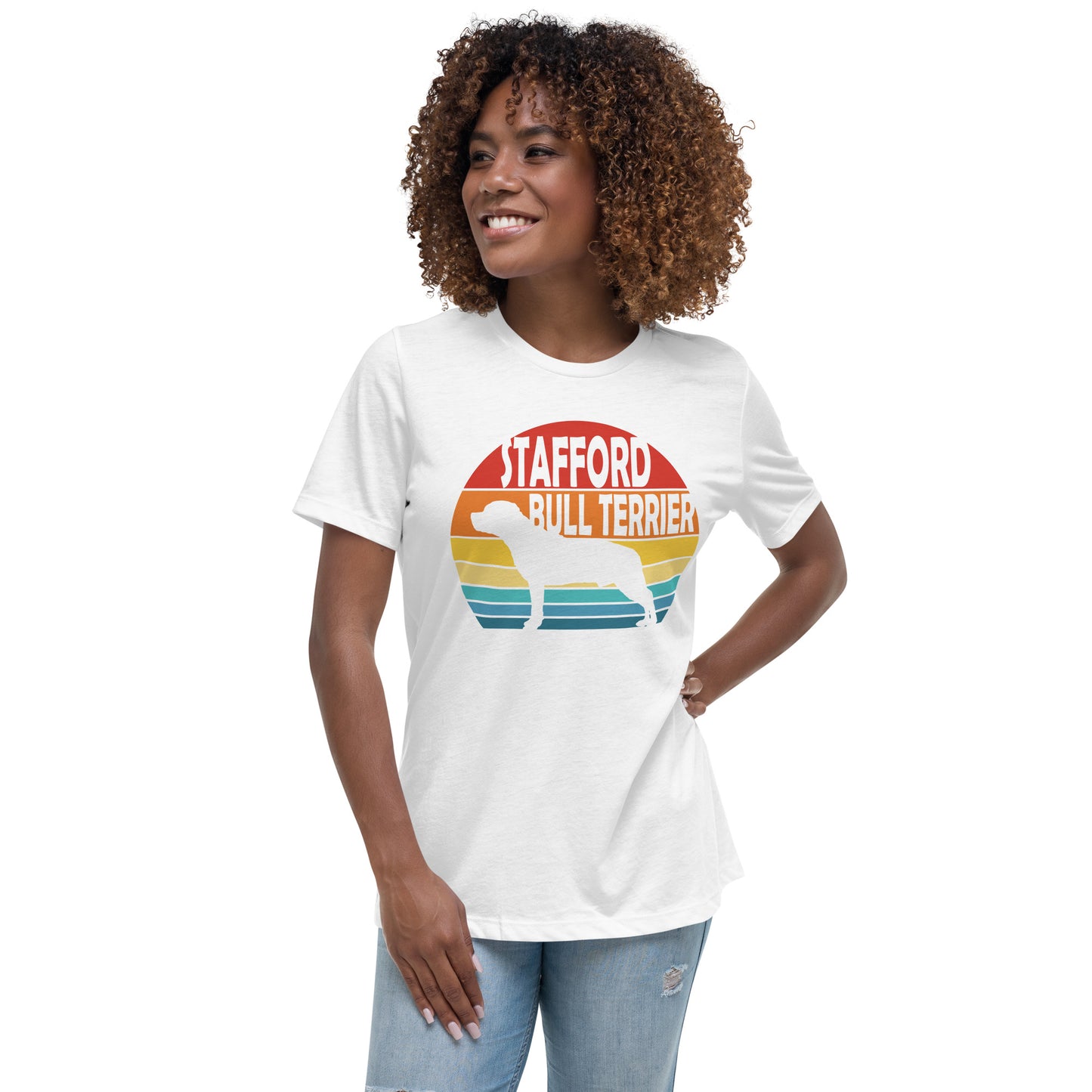 Sunset Stafford Bull Terrier Women's Relaxed T-Shirt