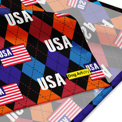American Flag colorful argyle bandana for dog or people designed by Dog Artistry.