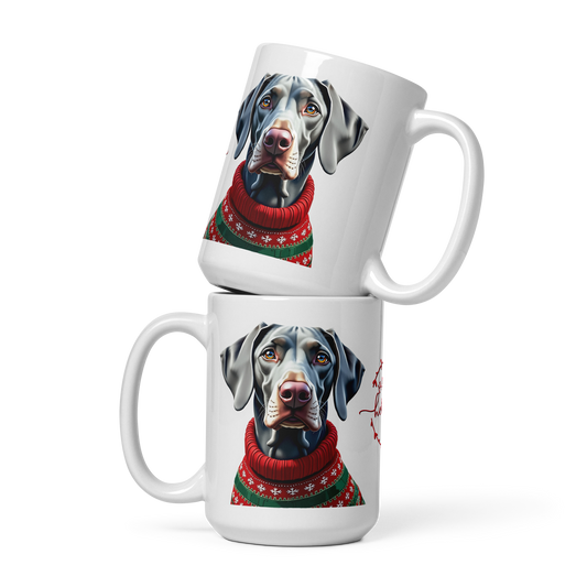 Weimaraner Wearing Ugly Christmas Sweater Glossy White Mug