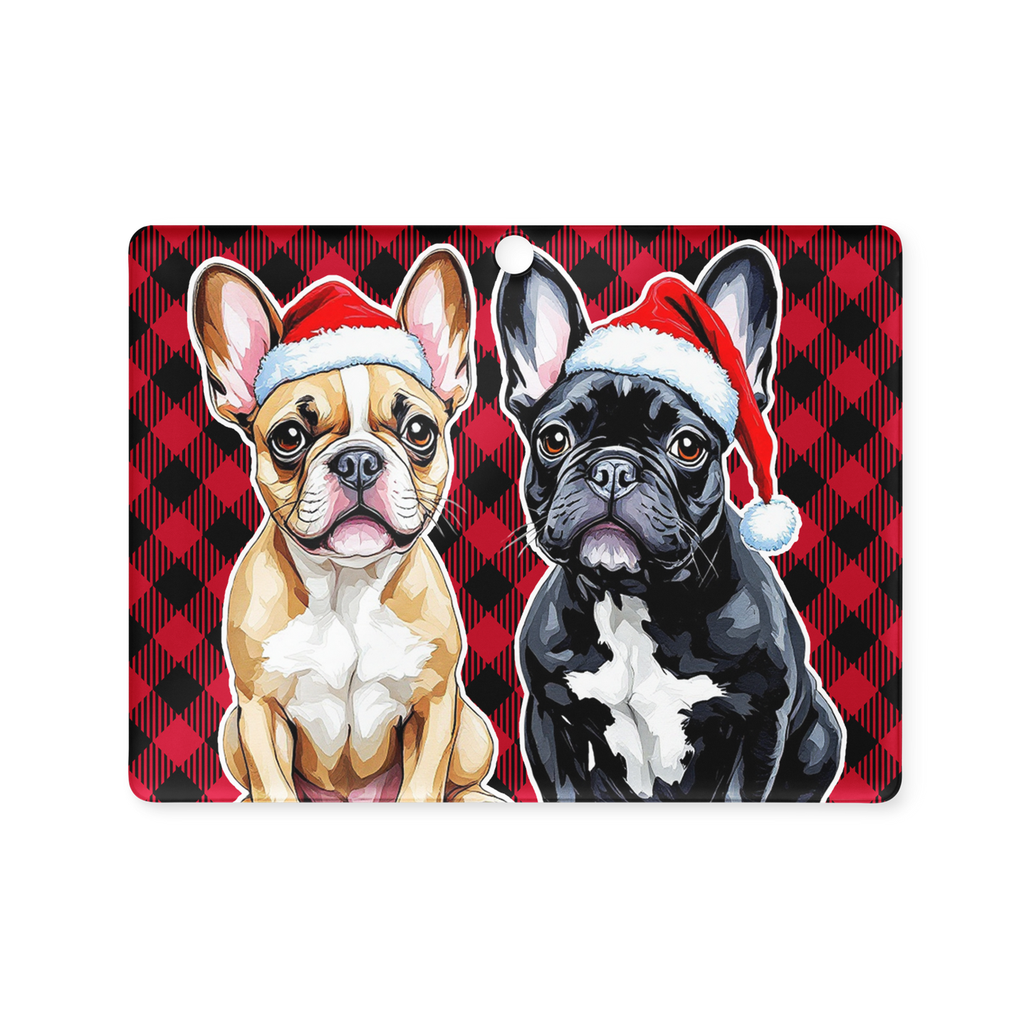 French Bulldogs Wearing Red Santa Hats Acrylic Ornament