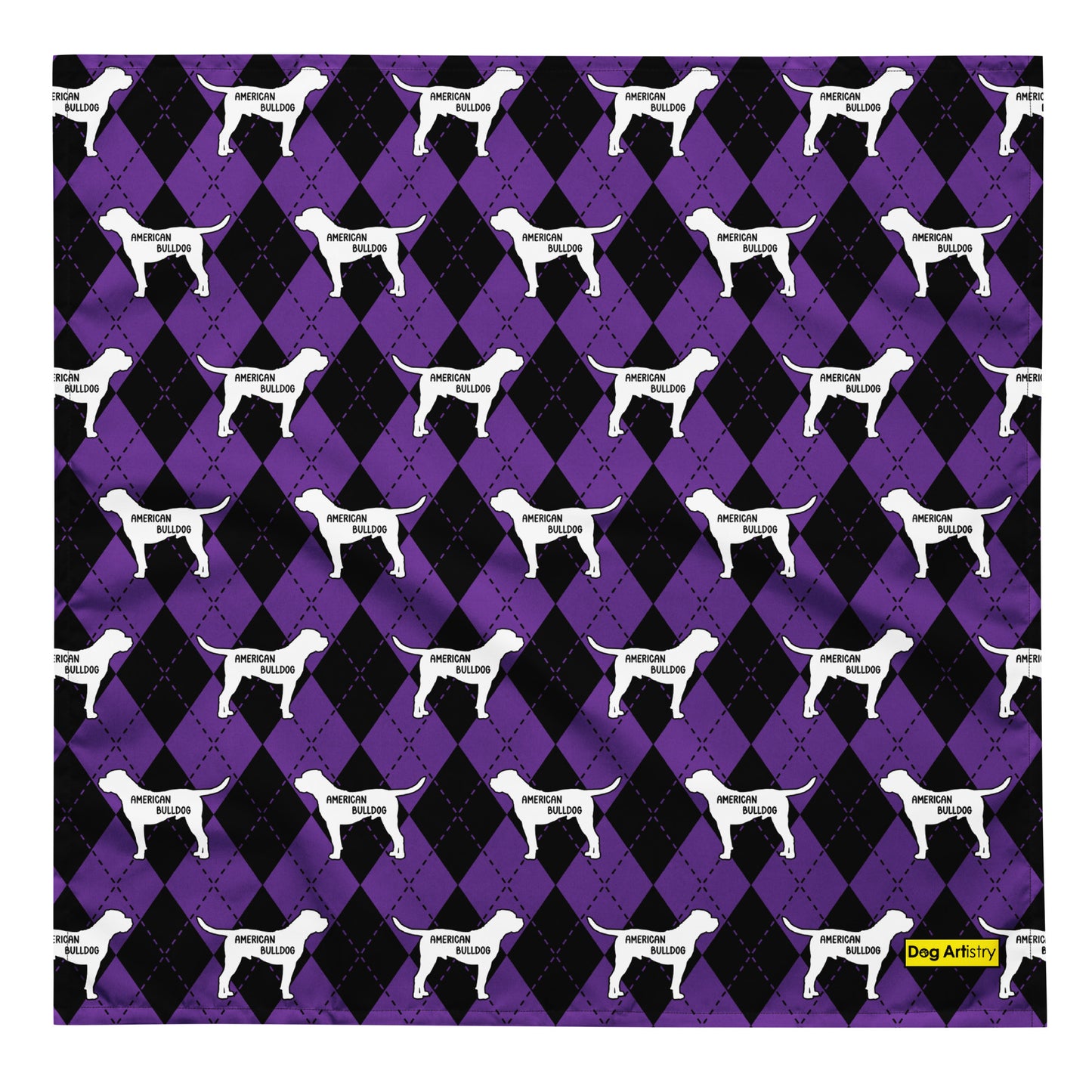 American Bulldog Purple Argyle All-Over Print Bandana by Dog Artistry