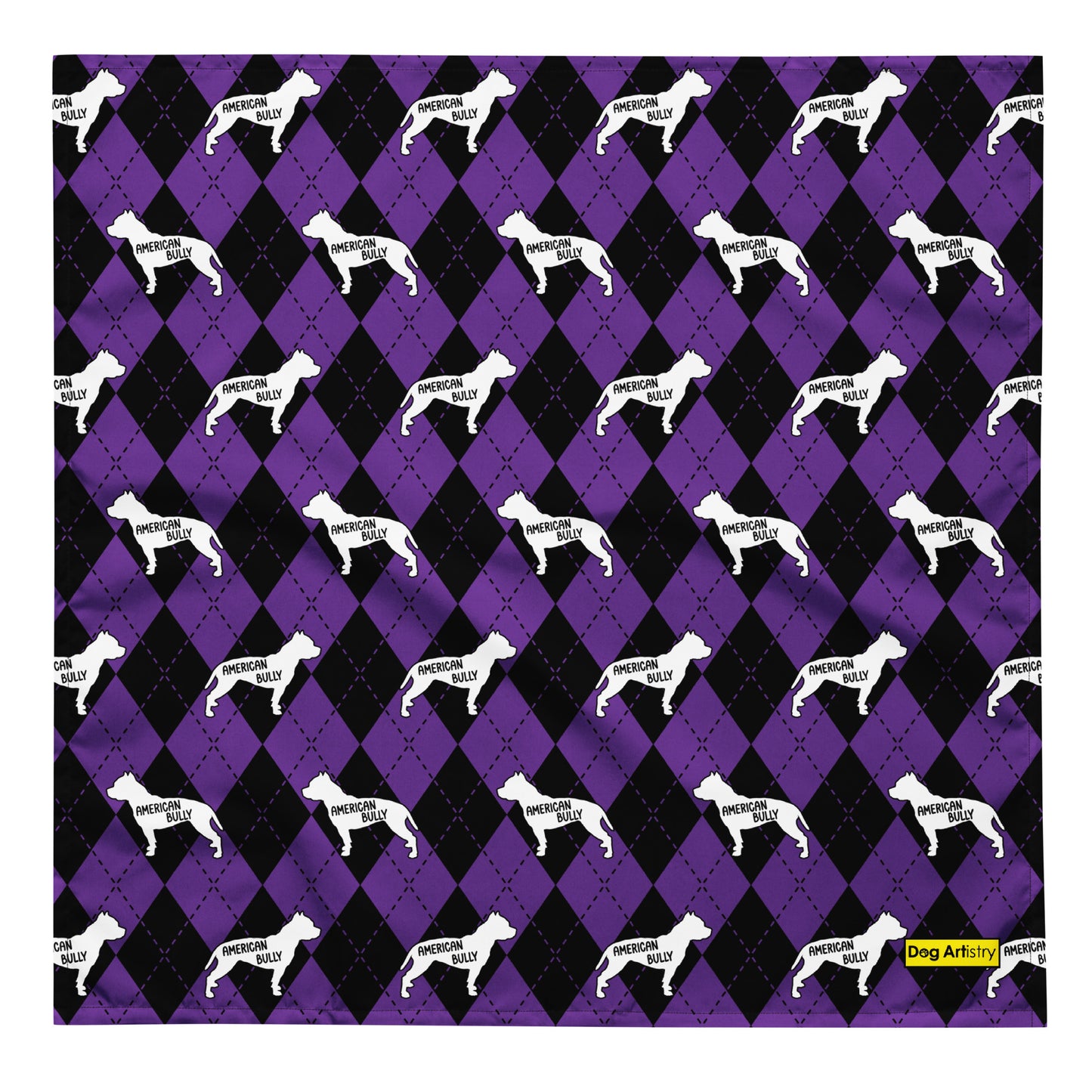 American Bully Purple Argyle All-Over Print Bandana by Dog Artistry