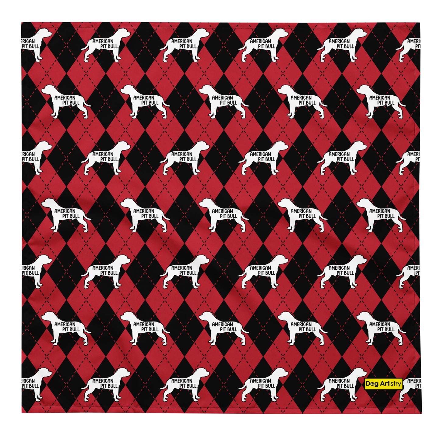 American Pit Bull Red Argyle All-Over Print Bandana by Dog Artistry