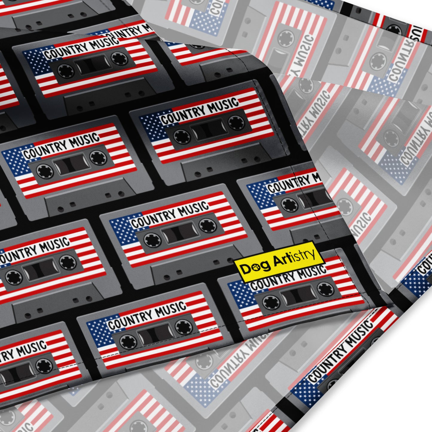 Country Music (Black) Cassette Tapes with American Flag All-over print bandana