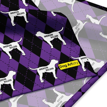 American Bulldog Purple Argyle All-Over Print Bandana by Dog Artistry