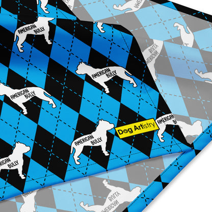 American Bully Blue Argyle All-Over Print Bandana by Dog Artistry