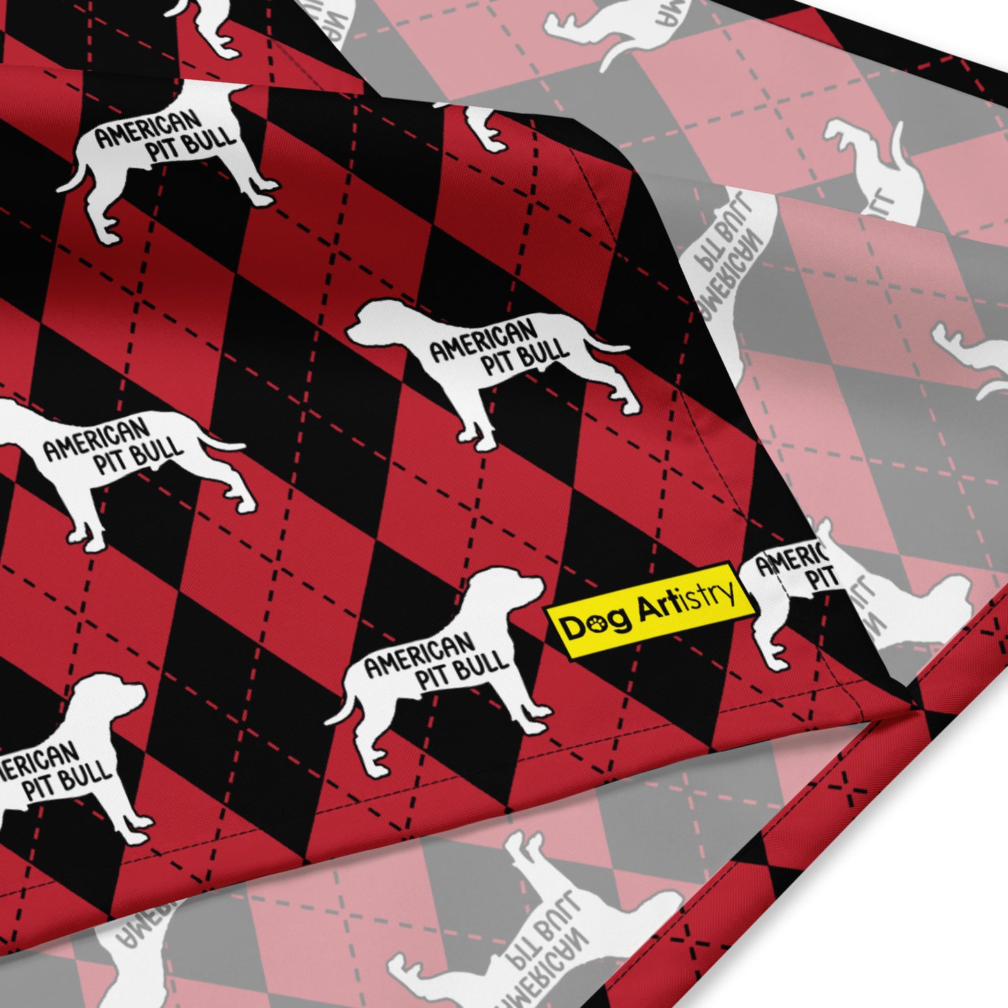 American Pit Bull Red Argyle All-Over Print Bandana by Dog Artistry