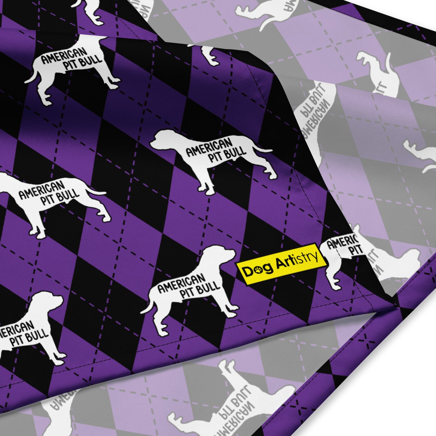 American Pit Bull Purple Argyle All-Over Print Bandana by Dog Artistry