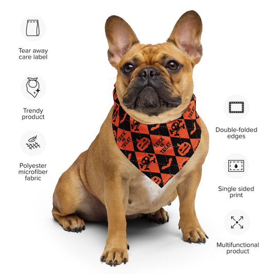 Trick or Treat Happy Halloween Orange and Black argyle bandana by Dog Artistry.