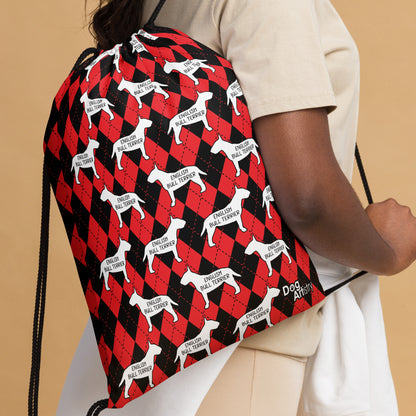 Bull Terrier Argyle Red and Black Drawstring bag