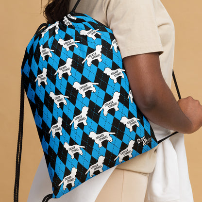 Cocker Spaniel Blue Argyle Drawstring bag