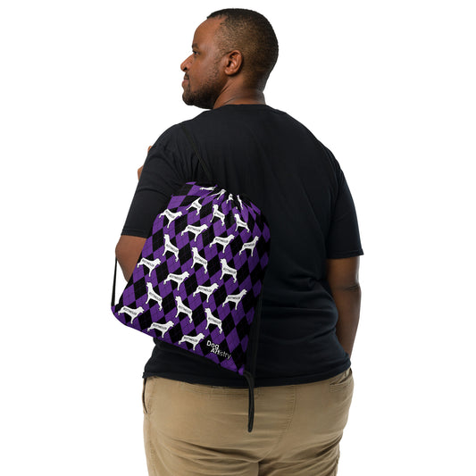 Rottweiler Argyle Purple and Black Drawstring bag