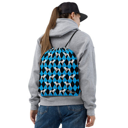 Belgian Malinois Blue Argyle Drawstring bag