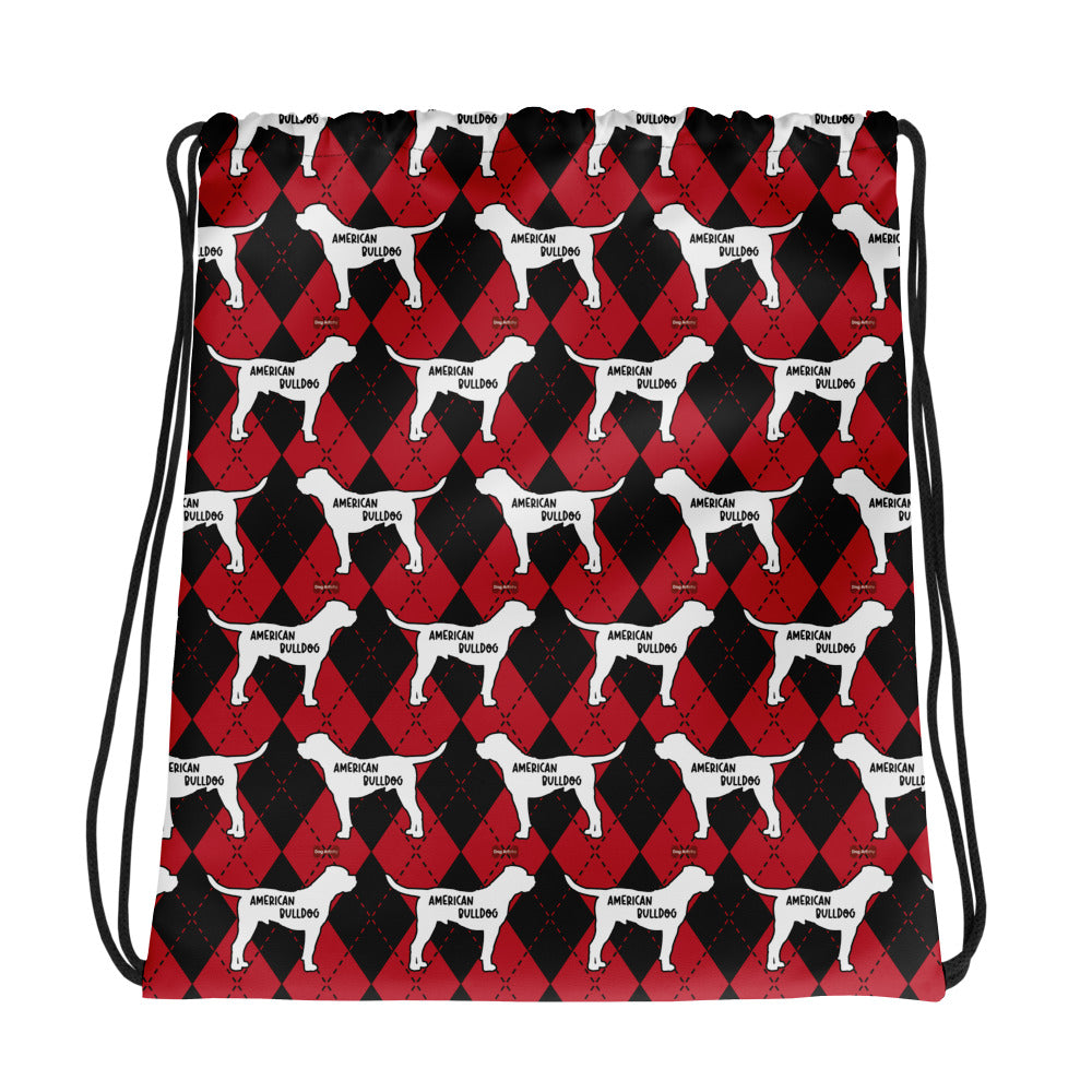 American Bulldog Argyle Red and Black Drawstring bag