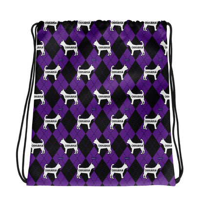Chihuahua Argyle Purple and Black Drawstring bag
