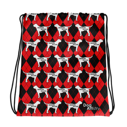 American Bulldog Argyle Red and Black Drawstring bag