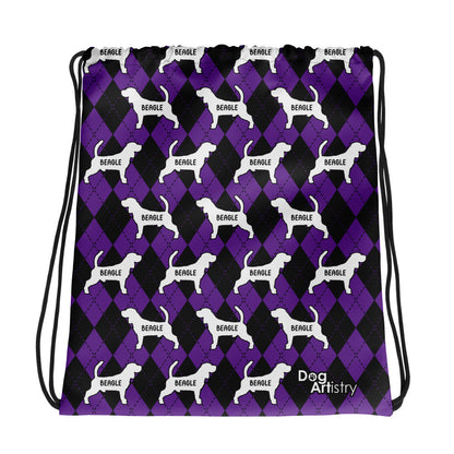 Beagle Argyle Purple and Black Drawstring bag