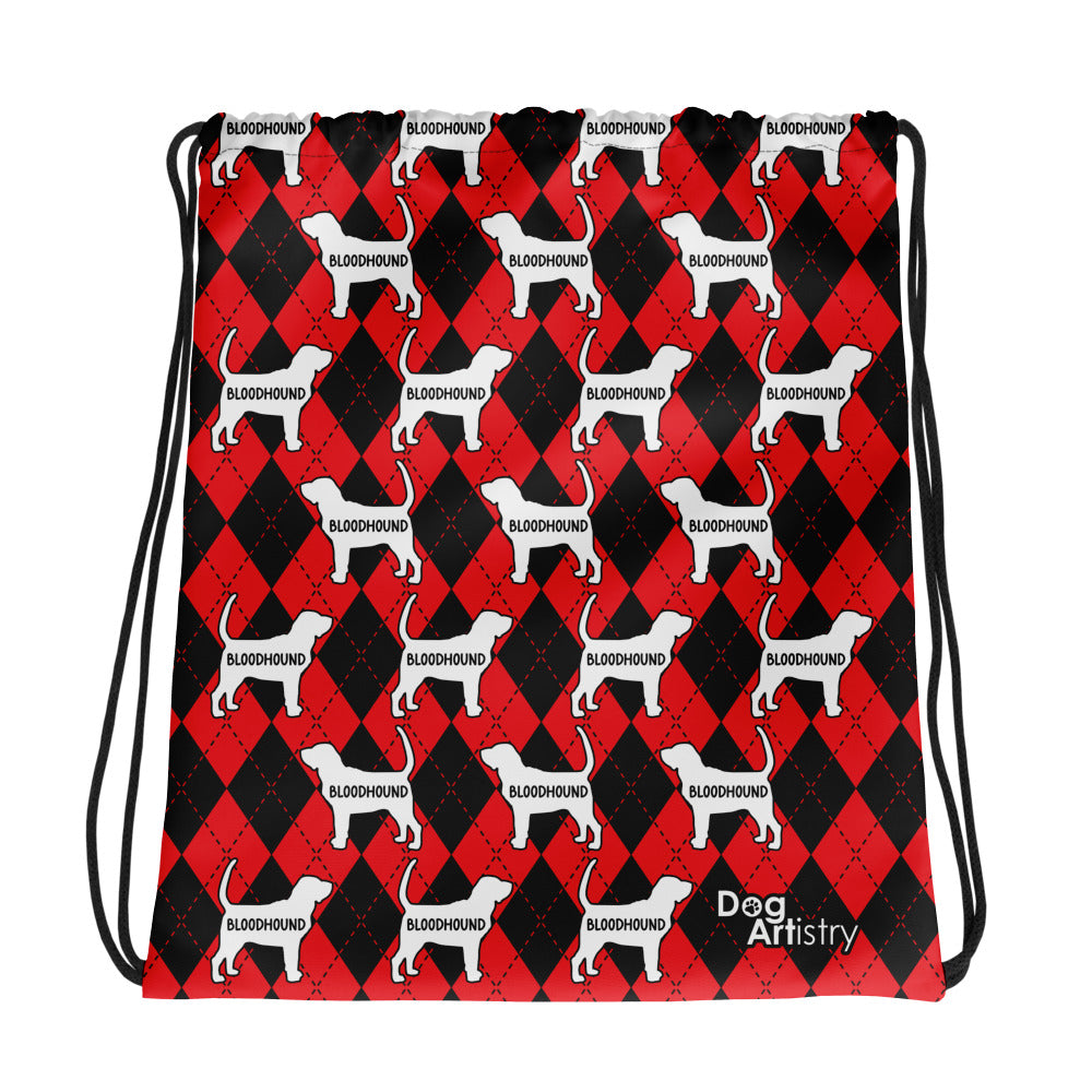 Bloodhound Argyle Red and Black Drawstring bag