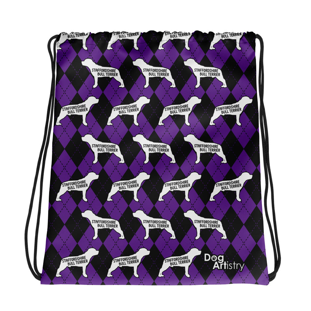 Staffordshire Bull Terrier Argyle Purple and Black Drawstring bag