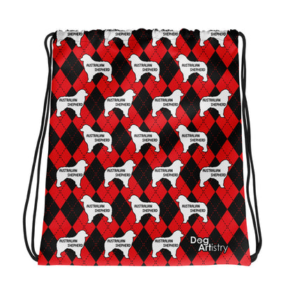 Australian Shepherd Red Argyle Drawstring bag