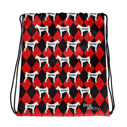 Basenji Red Argyle Drawstring bag