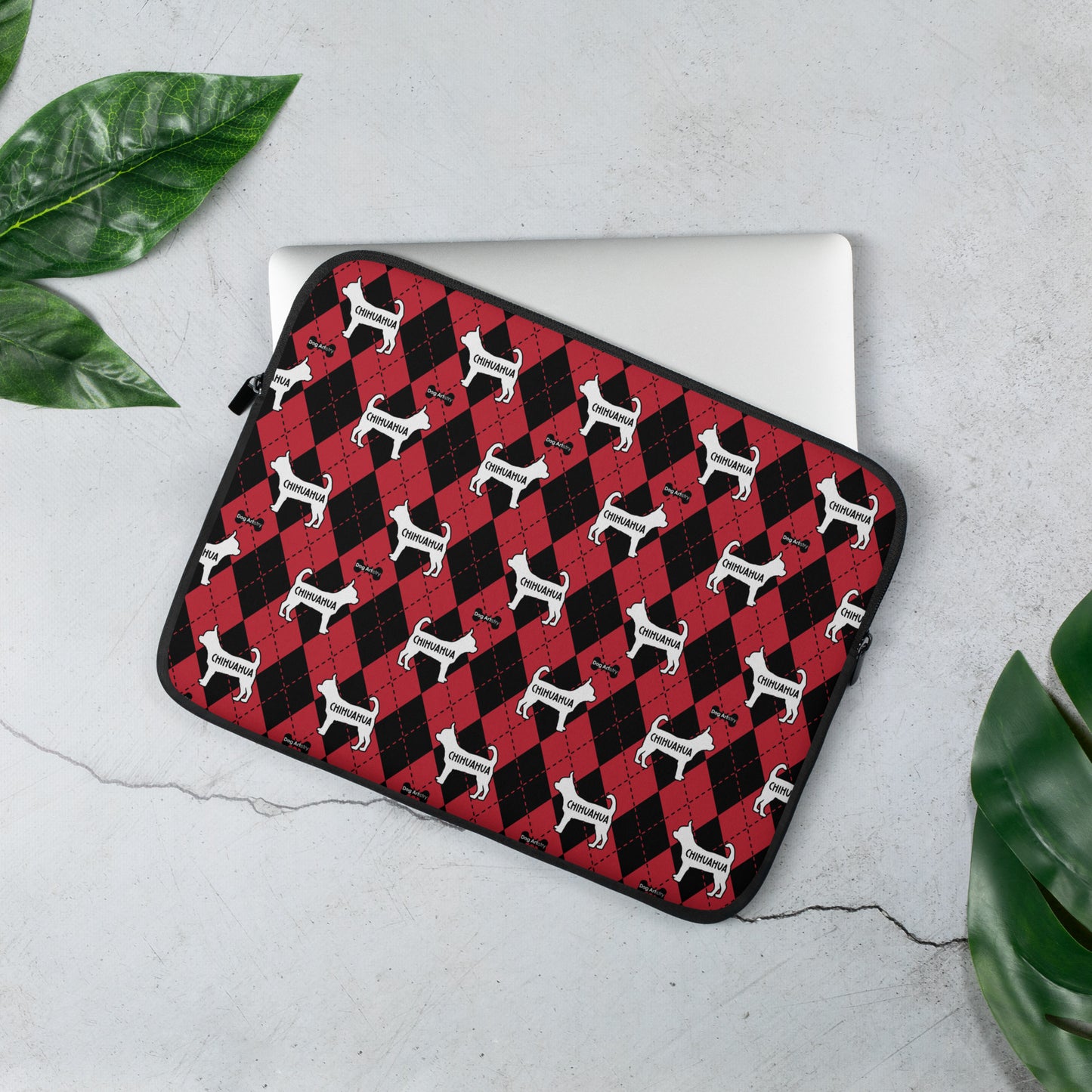 Chihuahua red and black argyle laptop sleeve by Dog Artistry