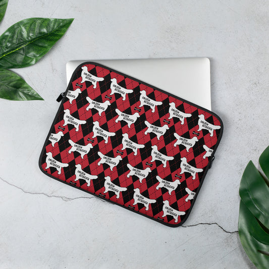 Golden Retriever red and black argyle laptop sleeve by Dog Artistry