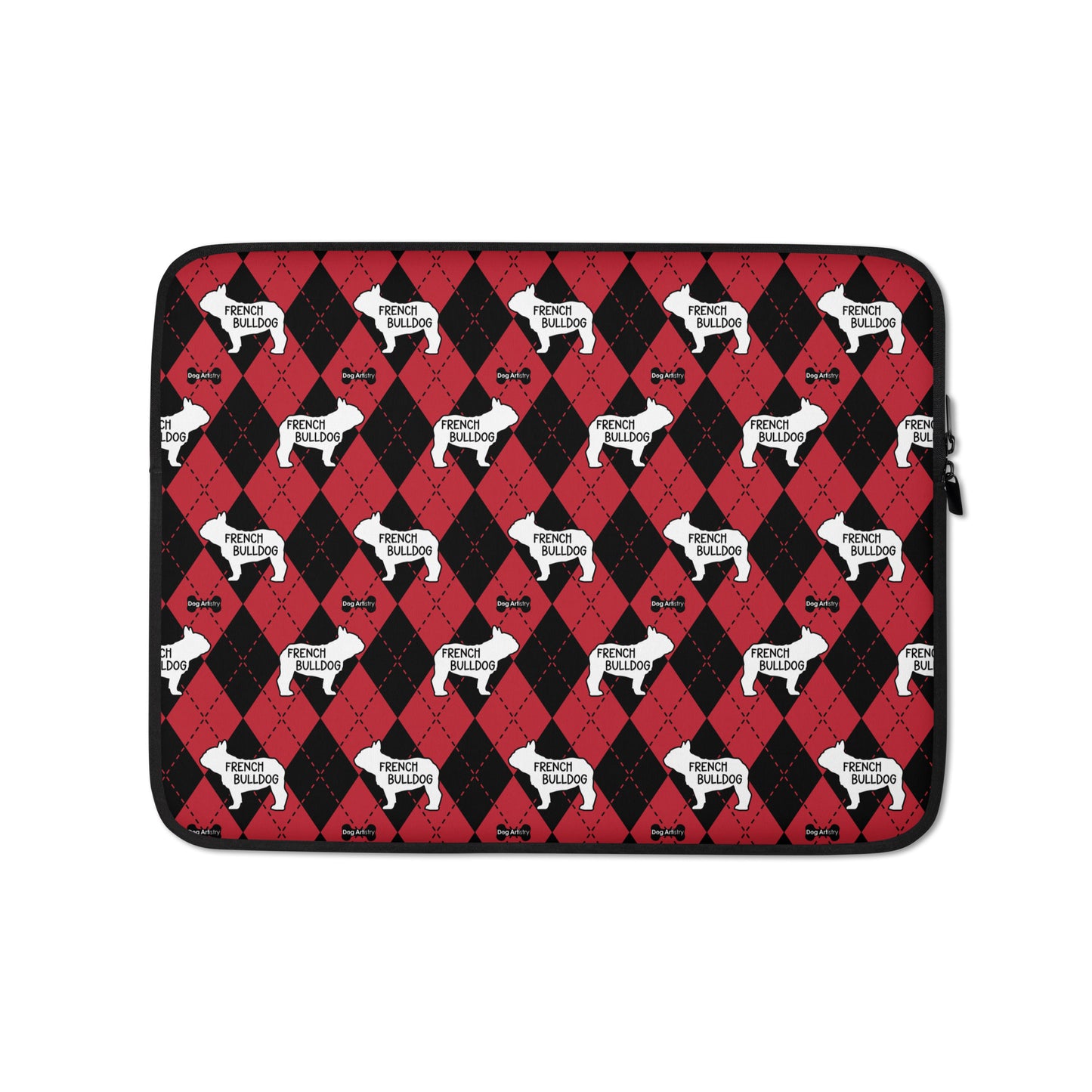 French Bulldog Argyle Red and Black Laptop Sleeve