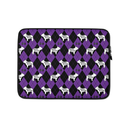 French Bulldog purple and black argyle laptop sleeve by Dog Artistry
