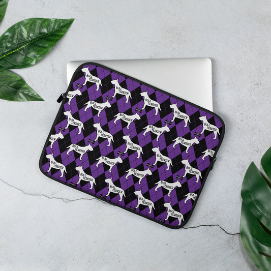 Bull Terrier purple and black argyle laptop sleeve by Dog Artistry