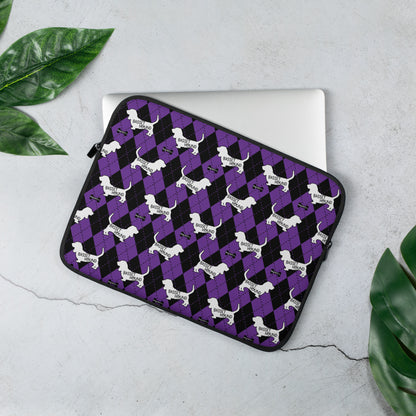 Basset Hound purple and black argyle laptop sleeve by Dog Artistry