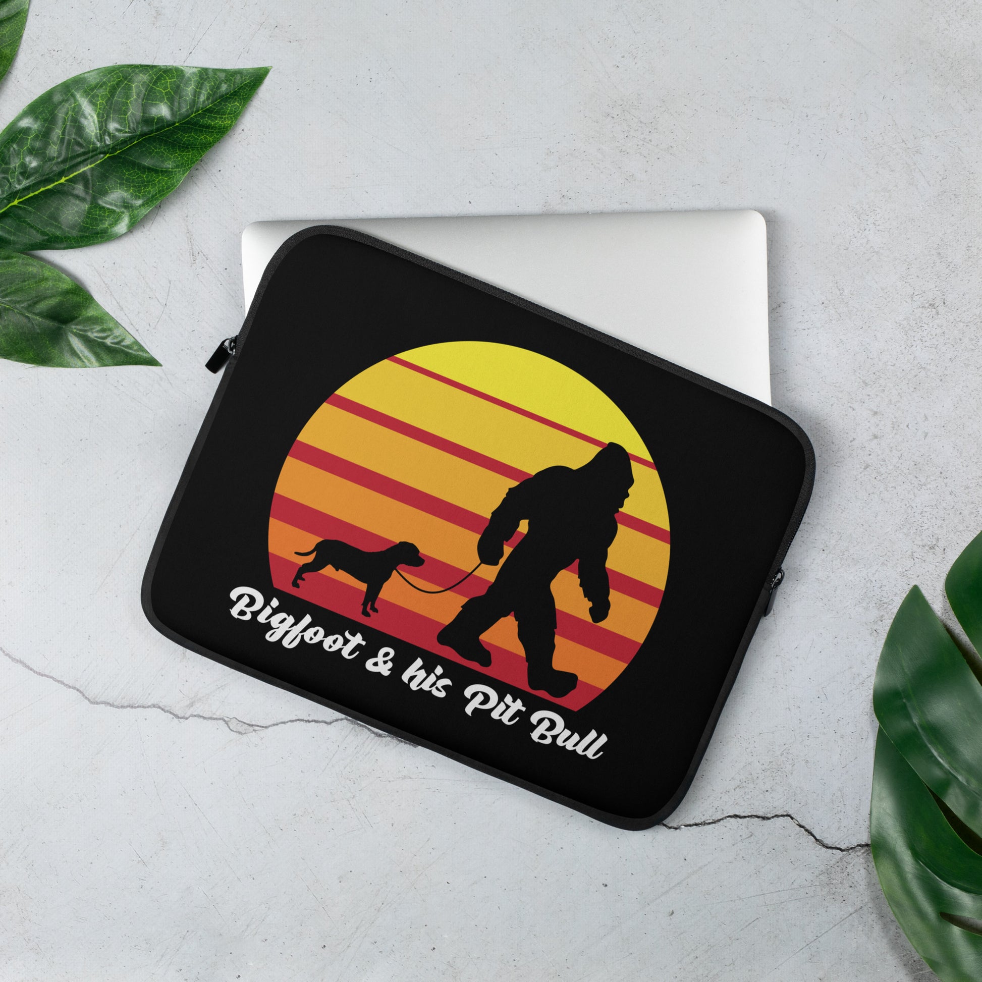 Bigfoot and his American Pit Bull Laptop Sleeve by Dog Artistry.
