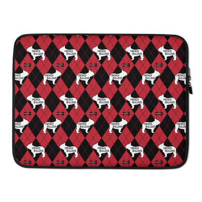 French Bulldog Argyle Red and Black Laptop Sleeve