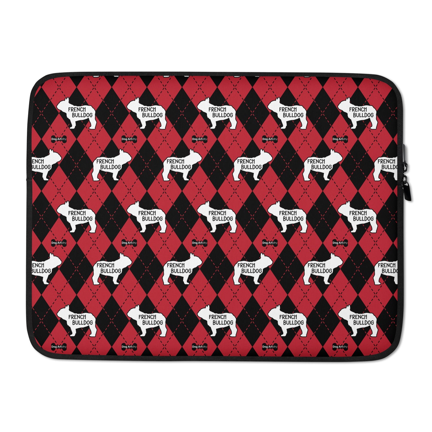 French Bulldog red and black argyle laptop sleeve by Dog Artistry