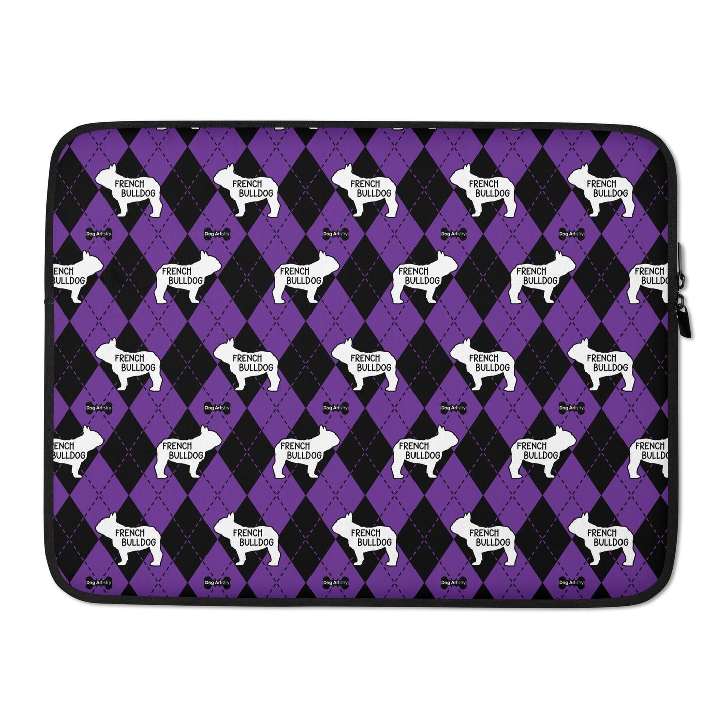 French Bulldog Argyle Purple and Black Laptop Sleeve