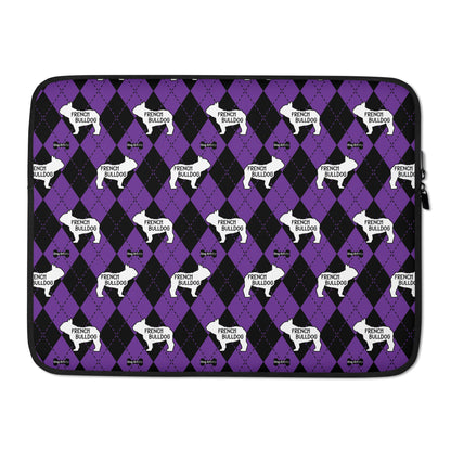 French Bulldog Argyle Purple and Black Laptop Sleeve