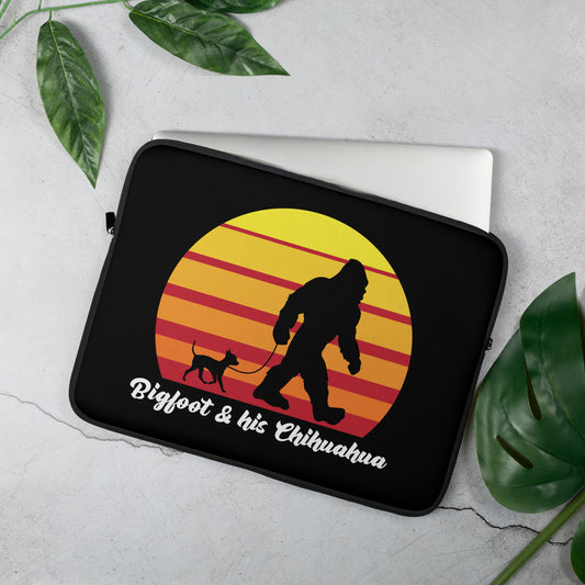 Bigfoot and his Chihuahua Laptop Sleeve by Dog Artistry.